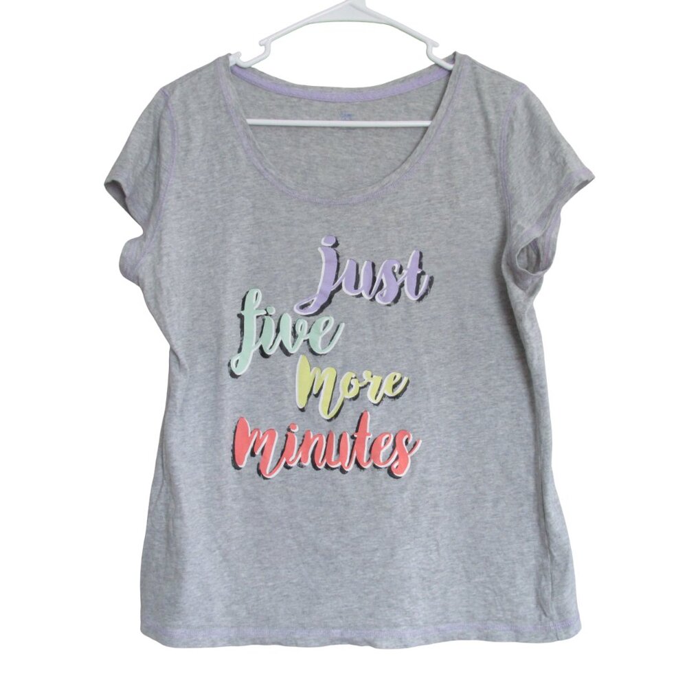 Sleep Chic Pajama Lounge Sleep Pullover Shirt Womens Large Gray Short Sleeve Top